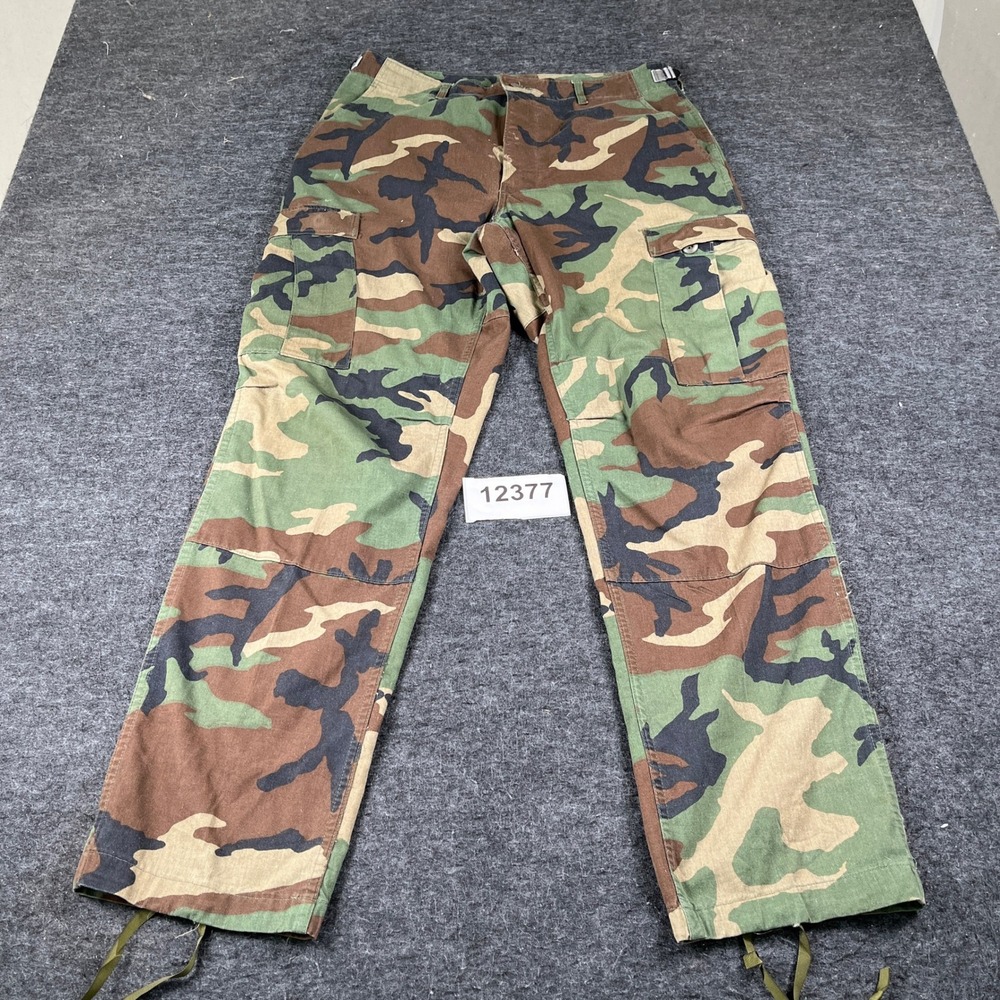 US Military Woodland BDU Cargo Pants Mens Medium Long Green Camouflage Utility